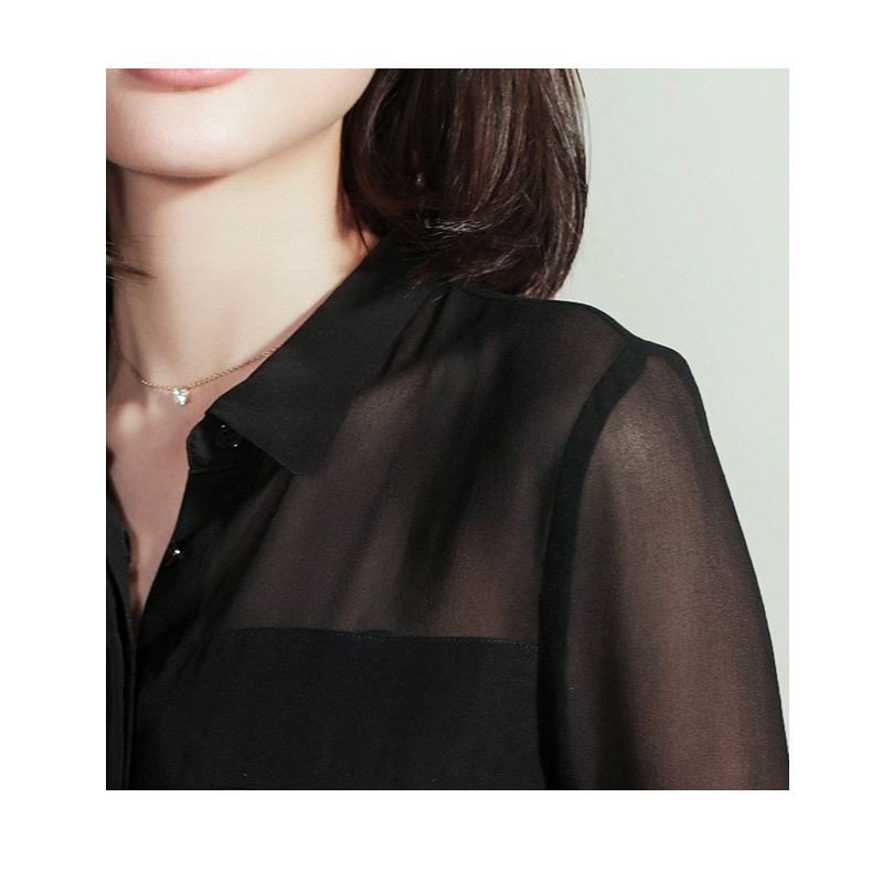 2026 Early Autumn S105 Collarbone Revealing Shirt Black Silk Shirt Women Long Sleeve