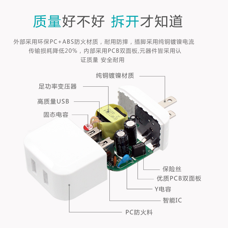 Product 5V2.4A charger for Xiaomi Apple phone charging head PSE dual USB folding adapter