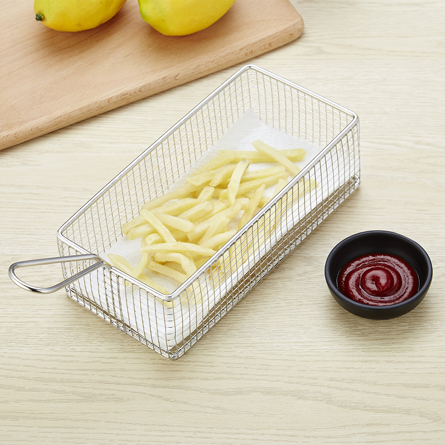 Cross-Border 304 Stainless Steel French Fries Basket Snack Frying Basket Mesh Fry Basket American Western Restaurant