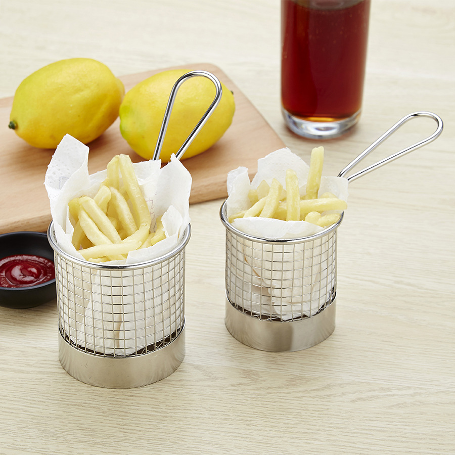 Cross-Border 304 Stainless Steel French Fries Basket Snack Frying Basket Mesh Fry Basket American Western Restaurant