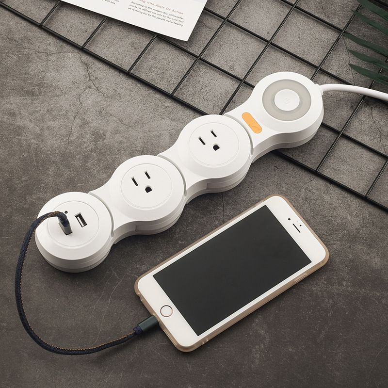 US standard 3-4 position USB charging power strip with rotating extension cord 15A US-style convertible socket