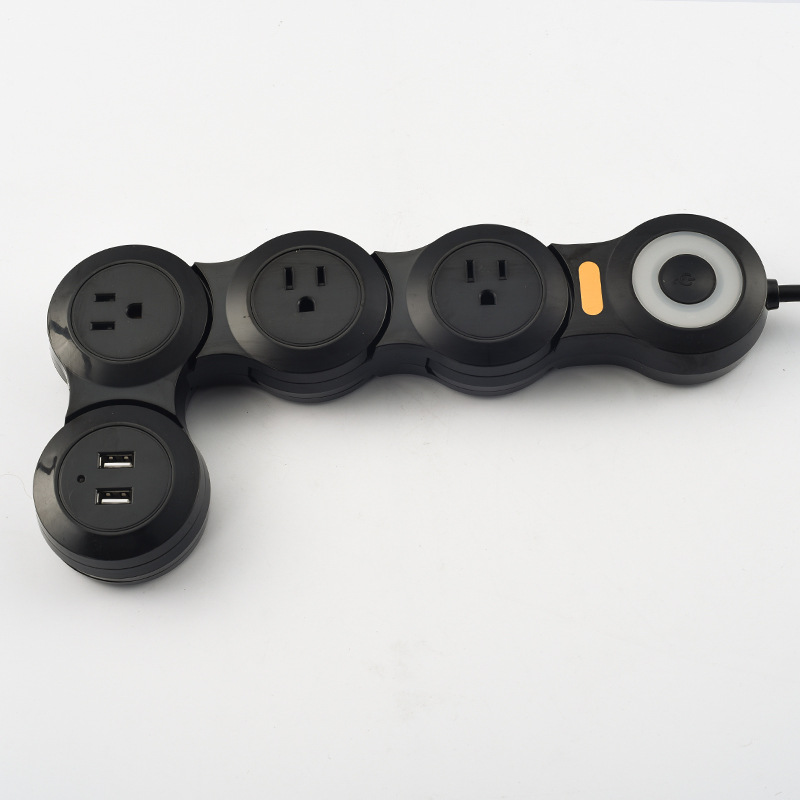 US standard 3-4 position USB charging power strip with rotating extension cord 15A US-style convertible socket