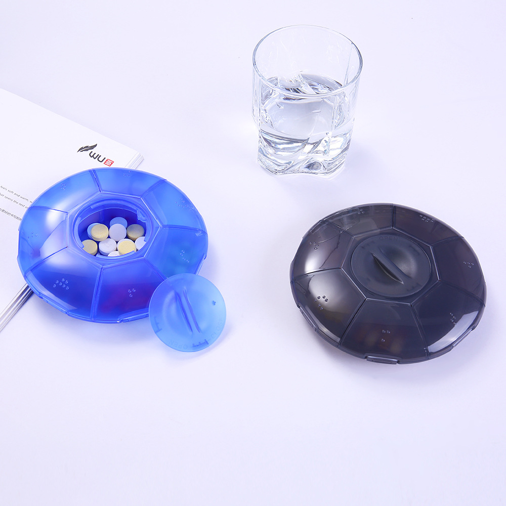 Travel storage pill box, cosmetic storage, round eight-grid organizer box, transparent plastic medicine box, storage, portable