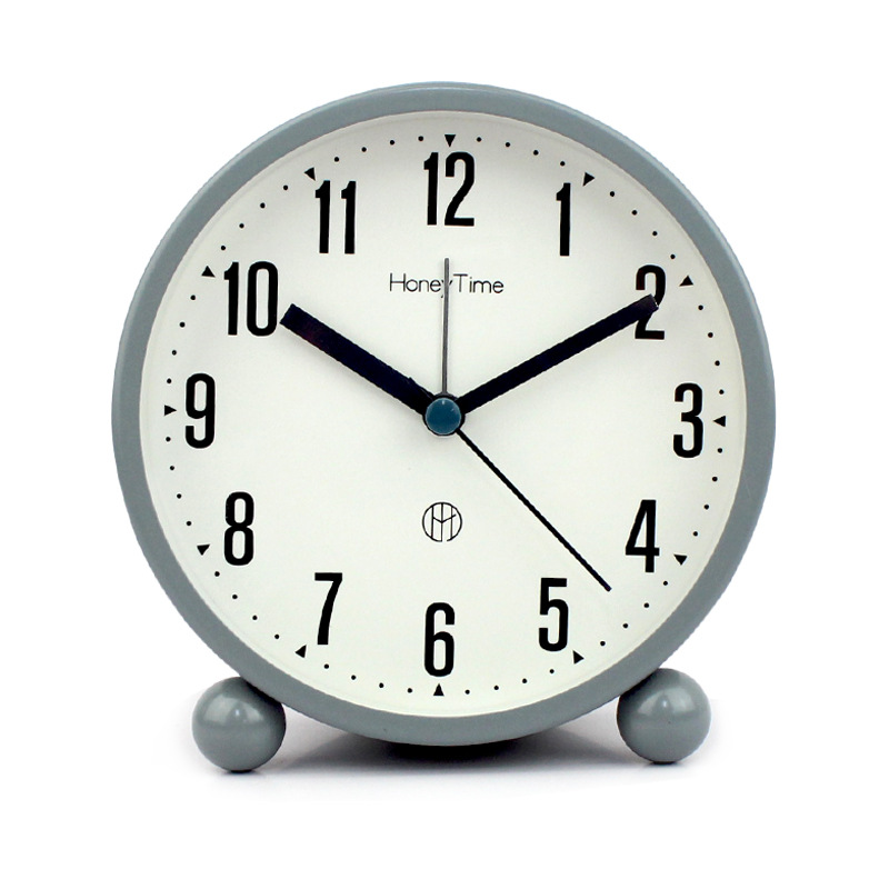 Modern Simple Digital 4-inch Round Metal Alarm Clock Desk Clock Silent Sweep Second Night Light Clock