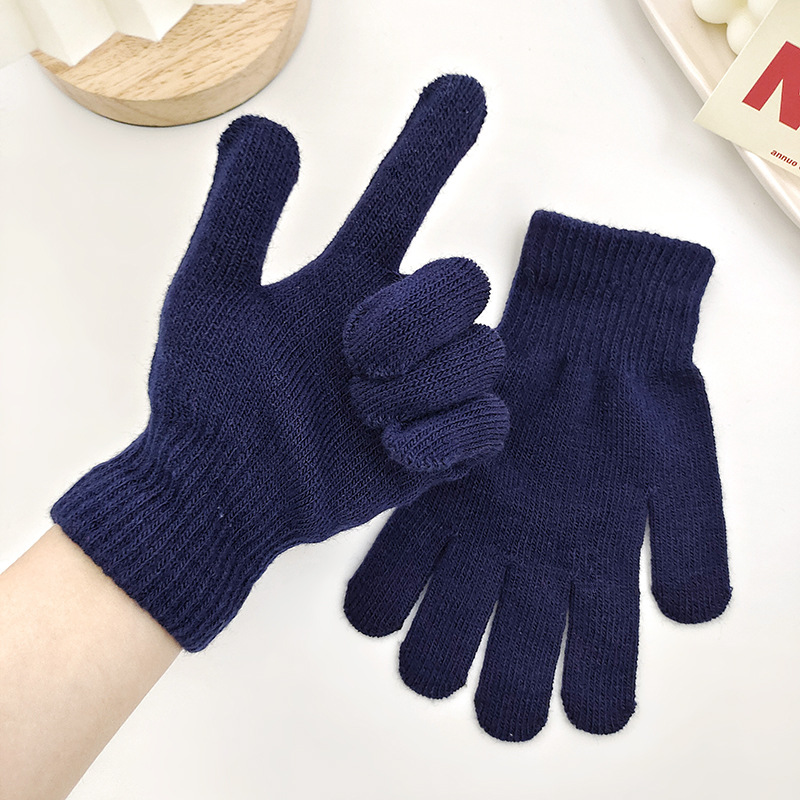Candy-Colored Knitted Gloves Unisex Adult Solid Color Full-Finger Split-Finger Gloves Modern Simple Style Warm Gloves
