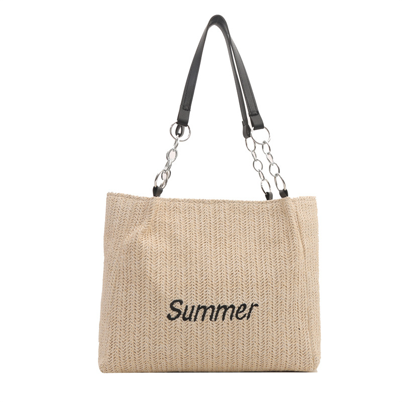 2026 new woven shoulder bag straw woven letter large capacity tote bag commuting handbag women