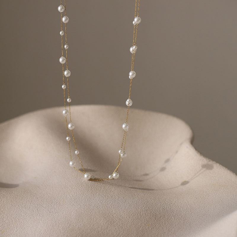 Rongshang Double-Layer Starry Sky Pearl Necklace Clavicle Chain Titanium Steel Pearl Necklace Accessory