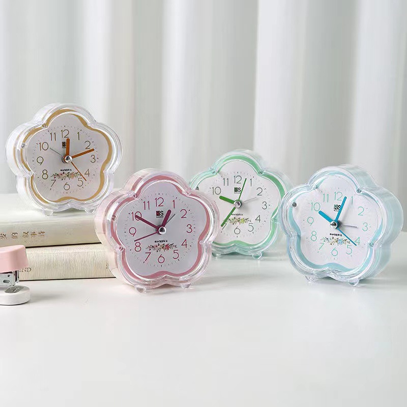 Sales simple plastic alarm clock student with light candy color clock flower-shaped cartoon portable alarm clock