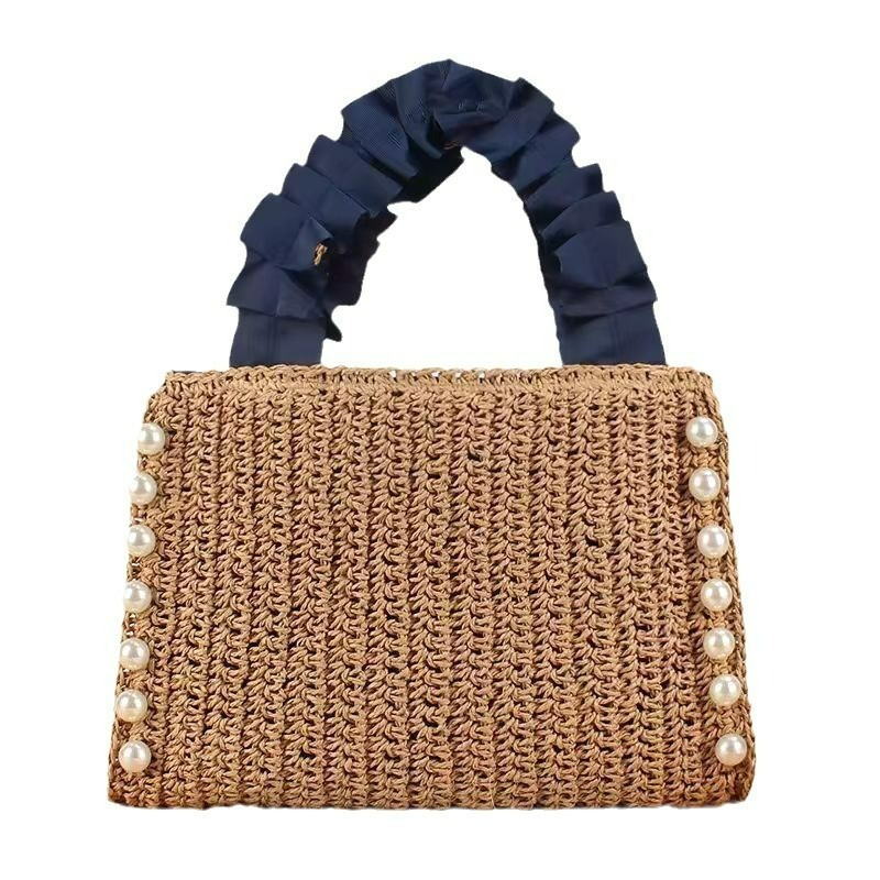 New Pearl Straw Woven Bag Women's Handwoven Handbag Tote Bag Travel Beach Bag
