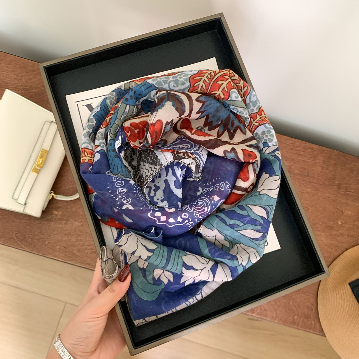 【110*110 versatile sunscreen shawl】printed square scarf for women, summer silk-cotton scarf
