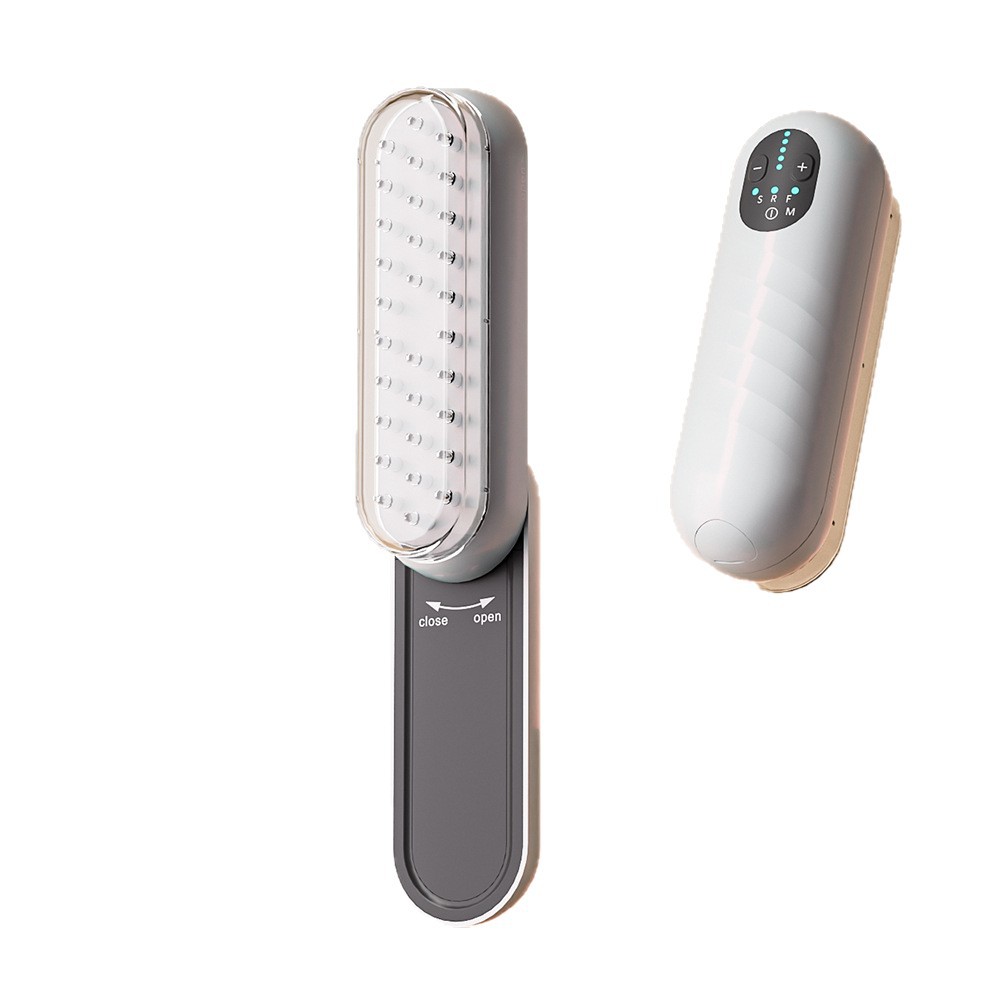 Electric Red Light EMS Microcurrent Pocket Folding Massage Comb Scalp Applicator LCD Screen Import Conduction Comb