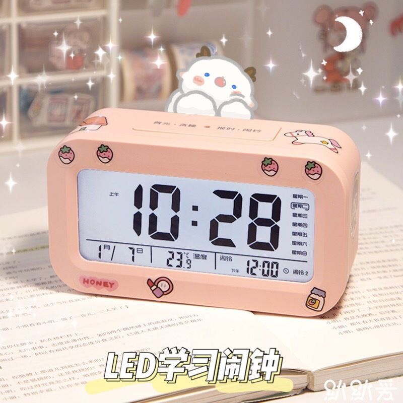 [Includes Stickers] Alarm Clock Student Voice Special Multifunctional Desktop Clock Children Cute Bedside Clock