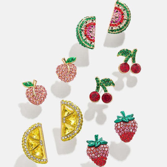 Summer Beach Fruit Series Earrings Watermelon Lemon Cherry Peach Pineapple Vacation Full Diamond Earrings