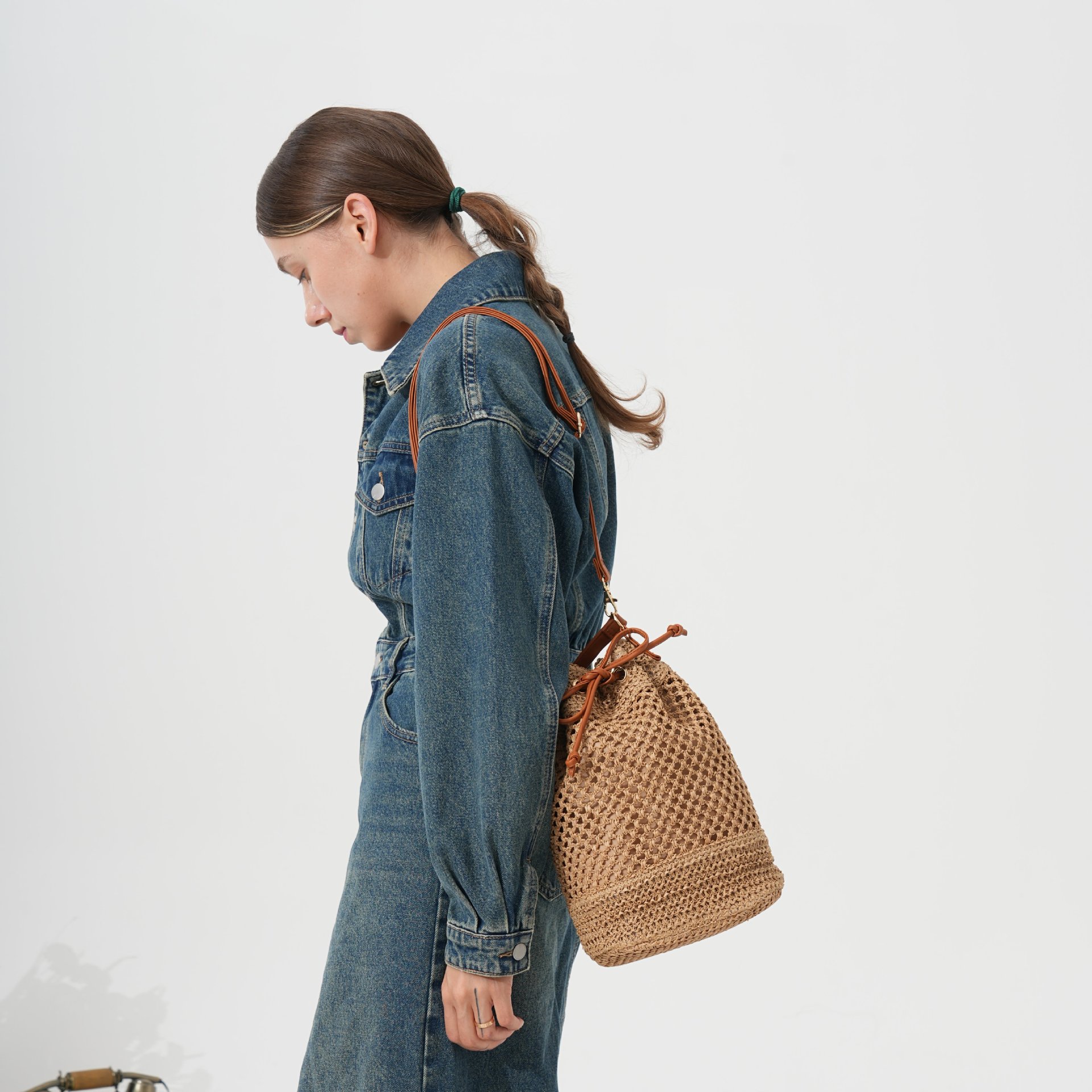 New Straw Bag Handwoven Bag Large Capacity Bucket Bag Vacation Beach Bag Crossbody Tote Bag Women's