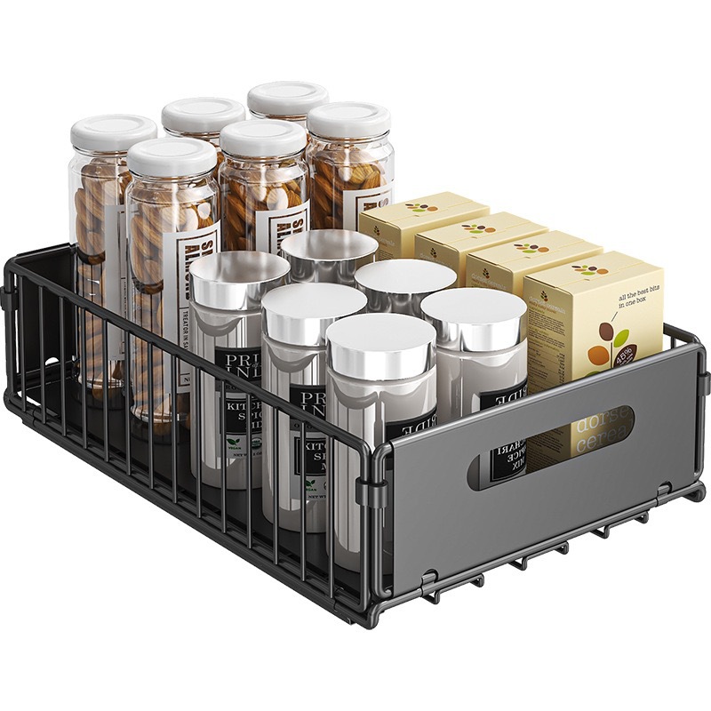 Kitchen storage rack cabinet pull-out basket under sink single-layer storage box slide rail drawer layered seasoning rack