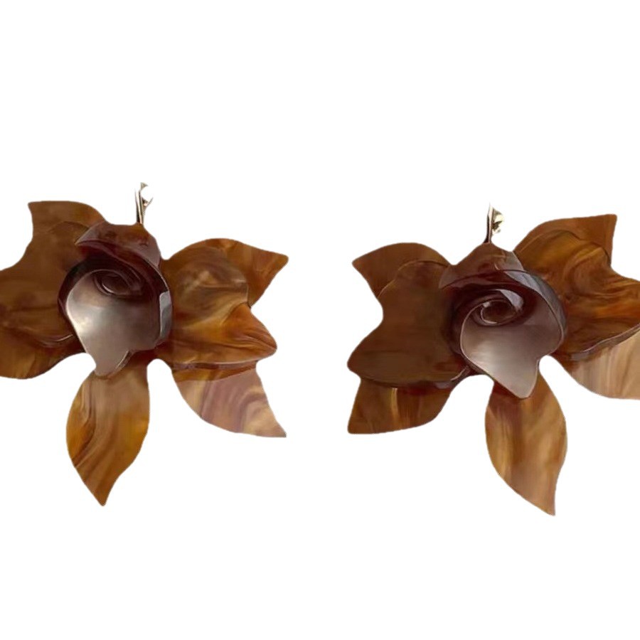 Gardenia White Coffee Flower Earrings Niche Exaggerated Petal Ear Accessories