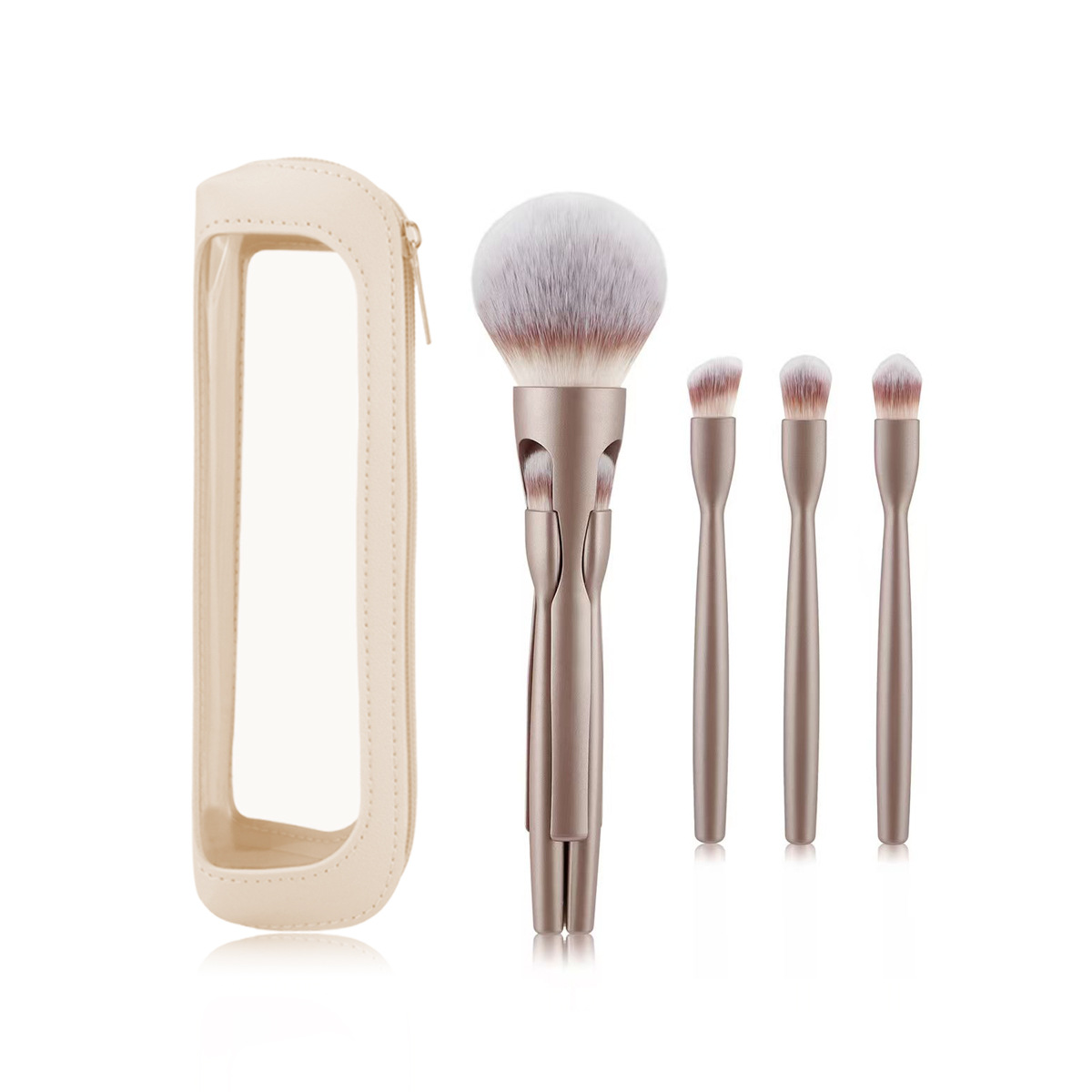 4-in-1 Magnetic Makeup Brush with Bag Loose Powder Brush Eye Brush Multifunctional Travel Makeup Brush Ready
