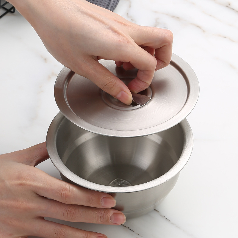 304 stainless steel steamed egg bowl with lid thickened stew bowl rice bowl soup bowl household baby food bowl food grade baby egg custard