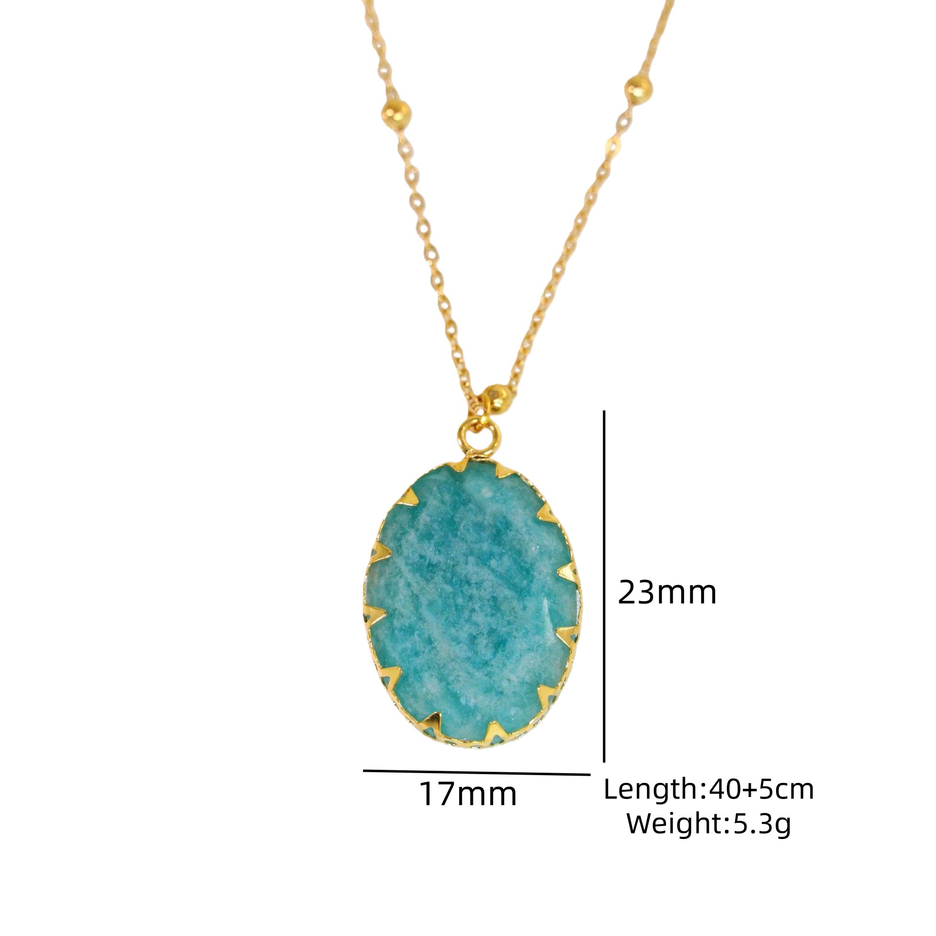 Blue Series Amazonite Stainless Steel 14K Gold Necklace Simple Handmade Necklace