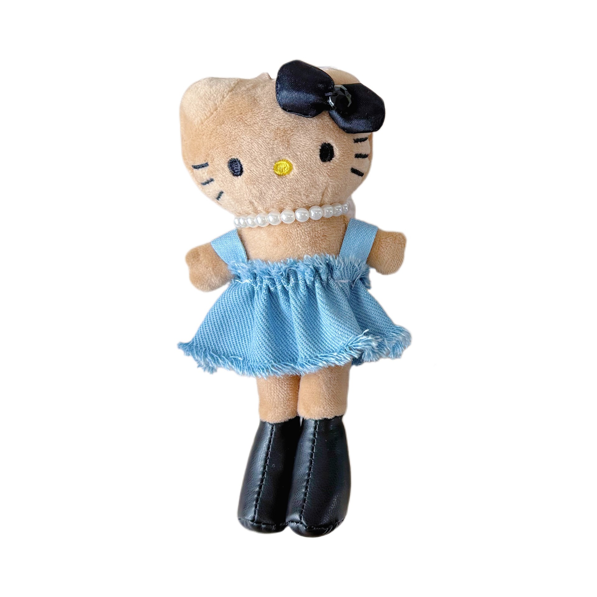 17cm Labubu doll clothes LABUBU plush replacement long-legged kitty cat pendant denim skirt doll clothes dress-up