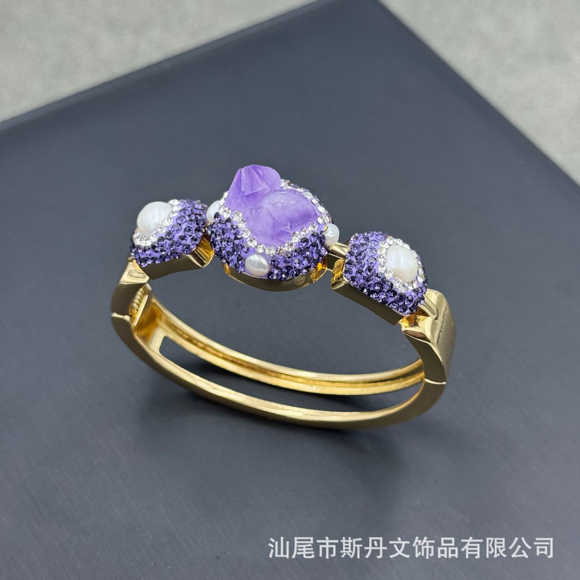 Natural Raw Stone Amethyst Necklace Czech Diamond Inlay Four-Piece Set Niche Raw Ore Accessories Live Stream Wholesale