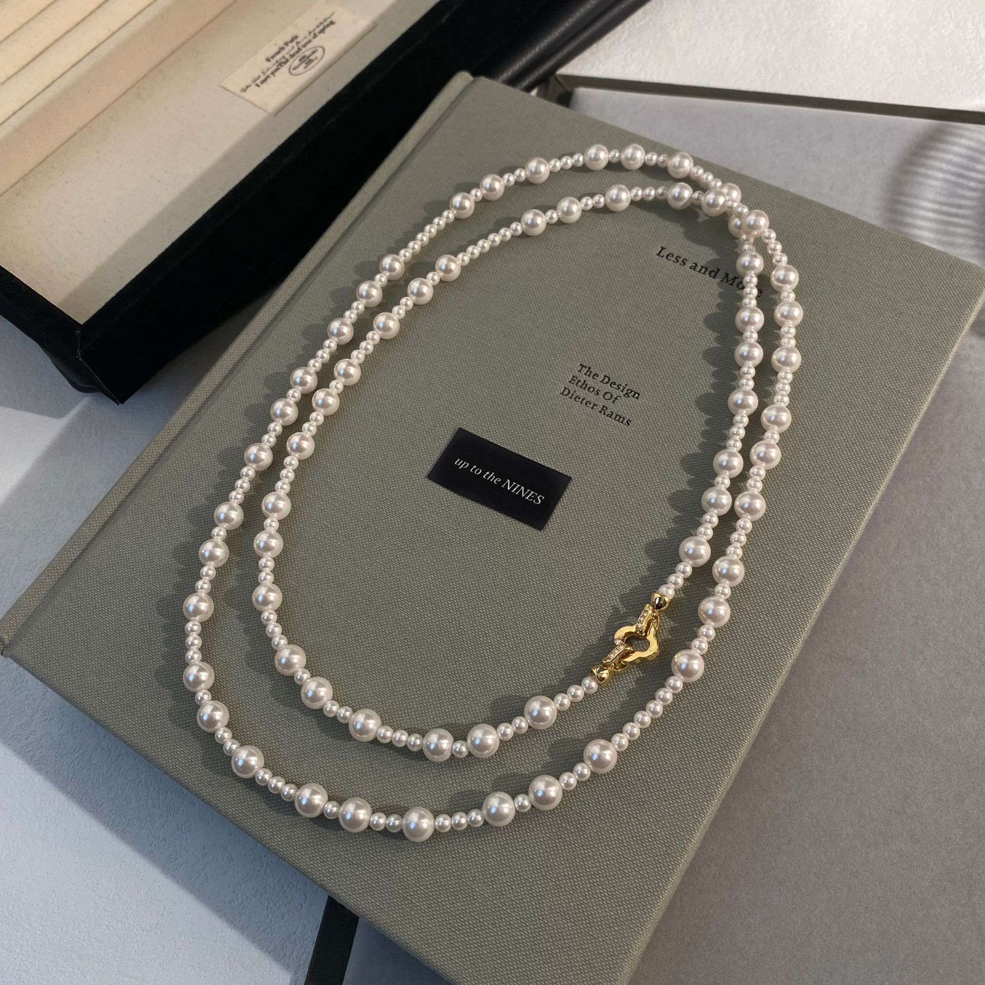 Swarovski-style small rice pearl imitation pearl necklace for women, autumn/winter neck chain, long layered sweater chain