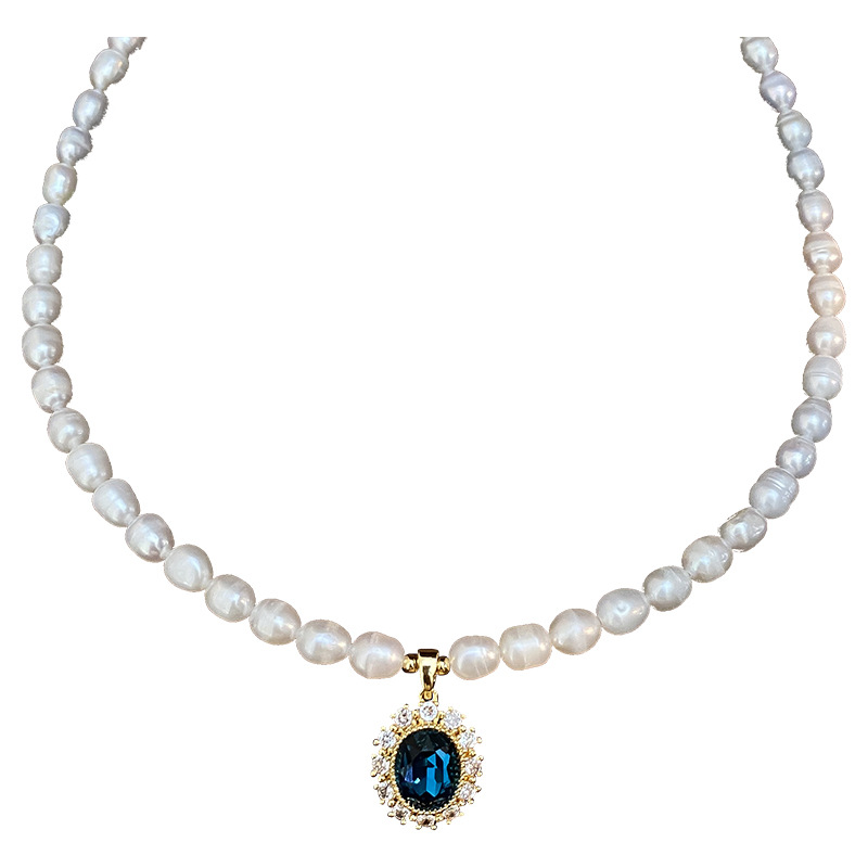 Natural freshwater genuine pearl necklace for women, royal style elegant collarbone chain, sweater chain