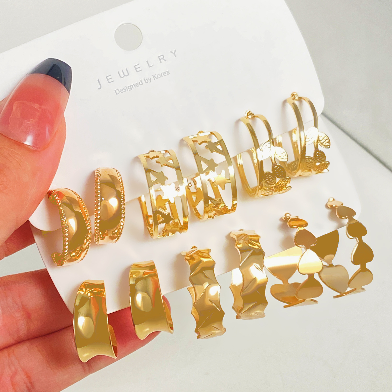 Geometric Earring Set Women Pearl Earring Hoop Earrings Card Set Alloy Earrings Set