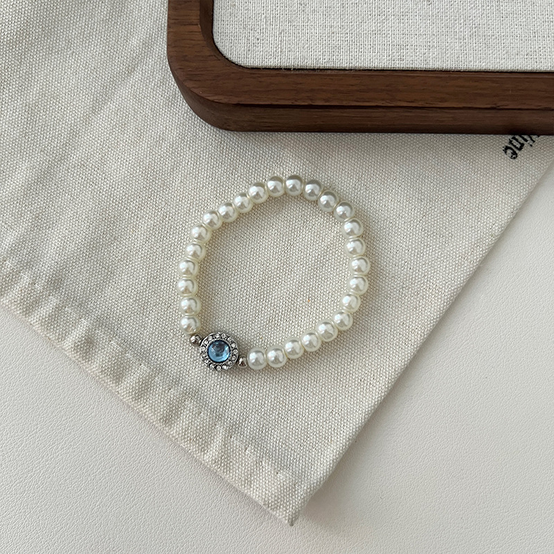 Aquamarine and Swarovski pearl necklace for women, niche collarbone chain, pearl silver needle earring and necklace set combination