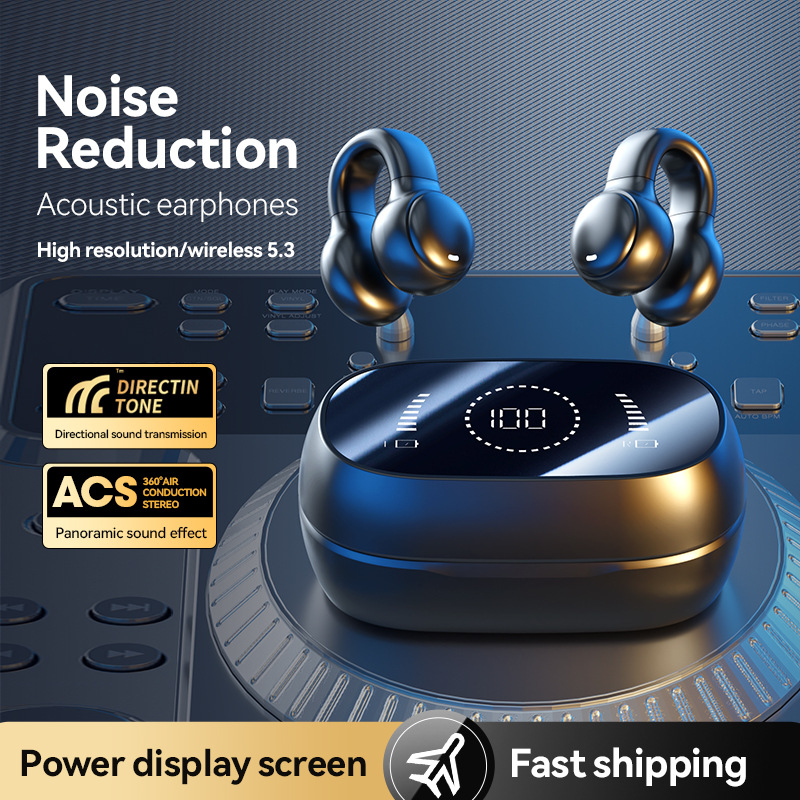New Private Mold M47 Clip-on Bone Conduction Bluetooth Earphone, In-Ear Free Sports Digital Display Long Battery Life Earphone