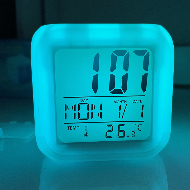 Seven Color Square Clock Small Square Alarm Clock LED Seven Color Changing Night Light Electronic Alarm Clock Gift