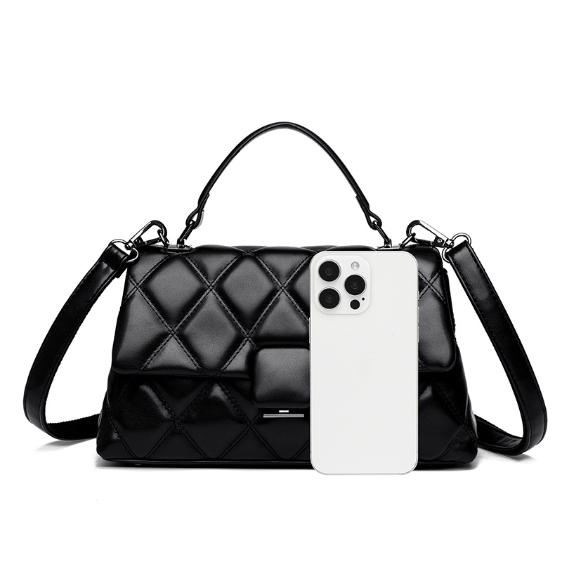 Diamond Stitch Embroidery Bag Women's 2025 New Casual Crossbody Bag Simple Soft Leather Handbag