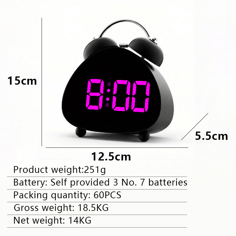 New bedside table plug-in LED electronic alarm clock triangle bedroom loud large screen ringing electronic alarm clock