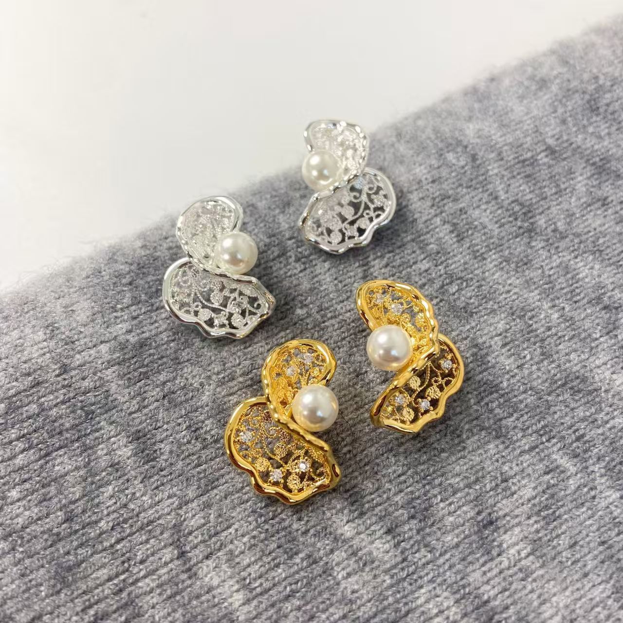 Hollow Flower Pearl Stud Earrings for Women 2026 New Earrings Niche Design Ear Accessories