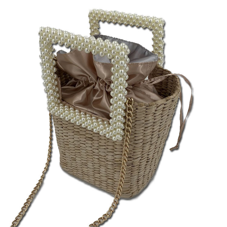 Summer Pearl Handle Straw Women's Bag Shoulder Crossbody Chain Bag Handbag