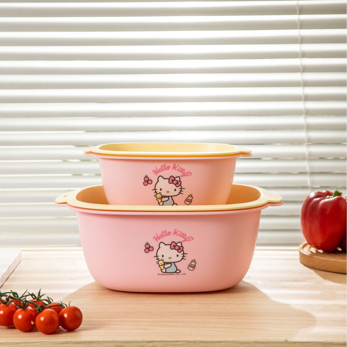 Sanrio Official Draining Basket Set Vegetable Washing Bowl Kitchen Dopamine Double-Layer Fruit Washing Basket Draining Bowl