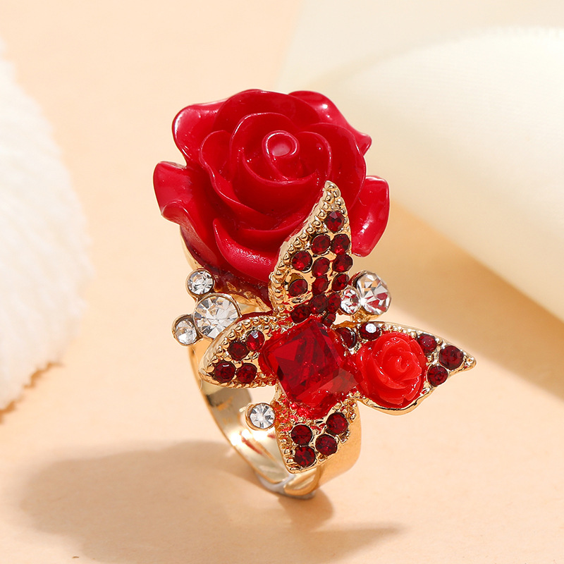 High-quality rose ring ethnic style butterfly ring Bohemian alloy jewelry