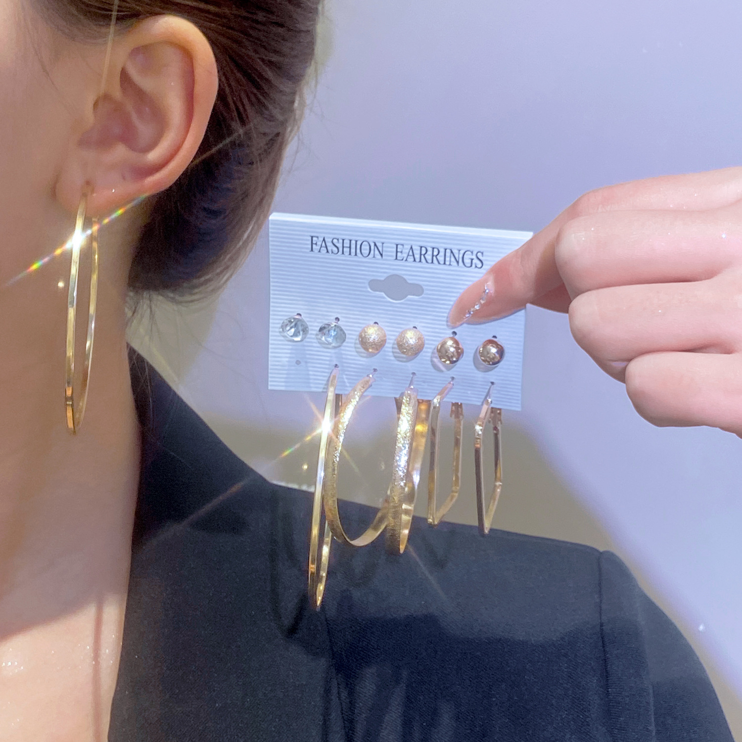 Geometric Earring Set Women Pearl Earring Hoop Earrings Card Set Alloy Earrings Set