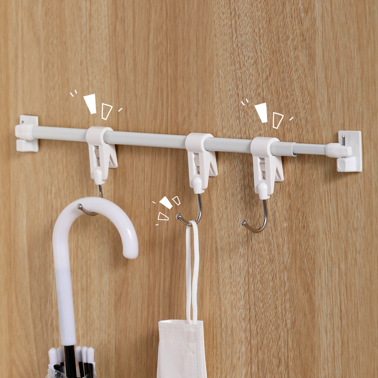 Tension curtain rod, no-drill, half-curtain, ultra-fine flat rod, adhesive hook type, telescopic rod for coffee curtain, inner door curtain