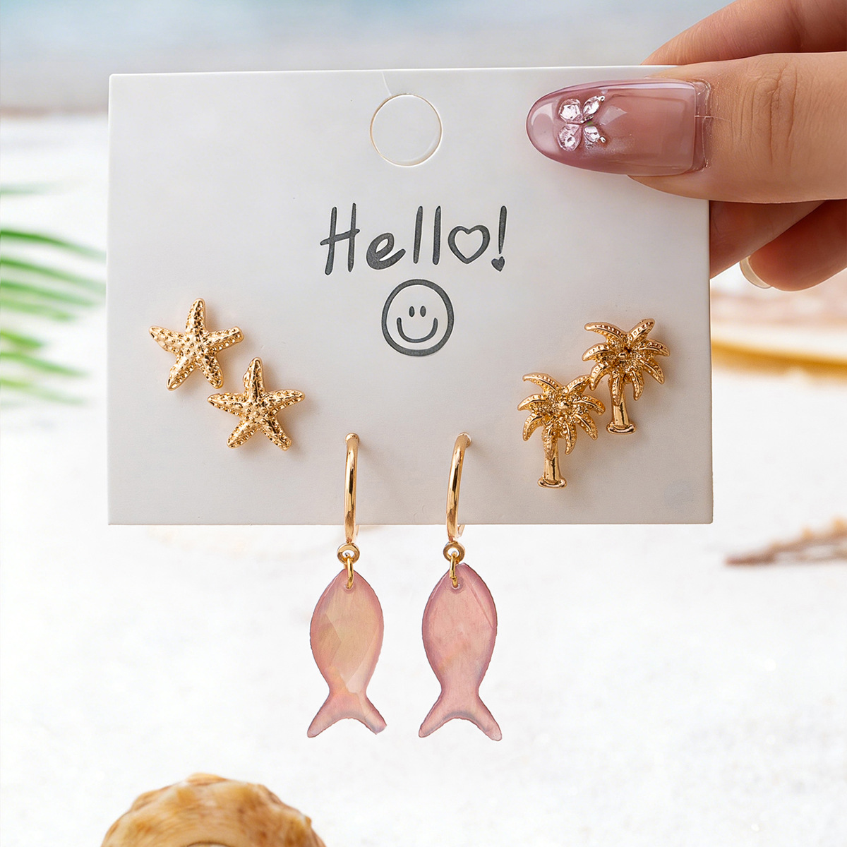 Qingdao Daiwei Starfish Small Fish Shell Fruit Set Earrings, Suitable for Women's Vacation Wear