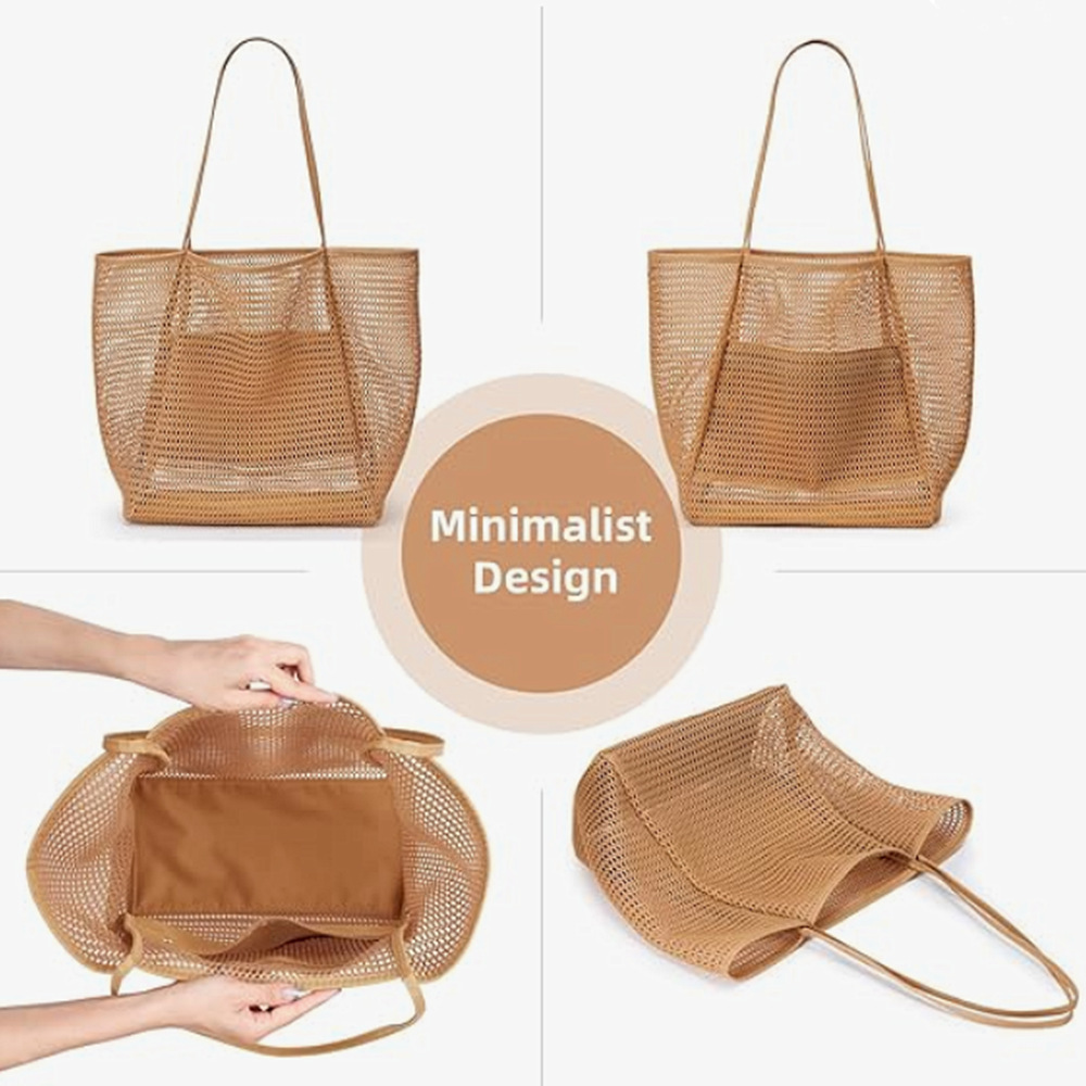 Folding beach bag mesh netting handbag women's shoulder bag summer outdoor travel play bag