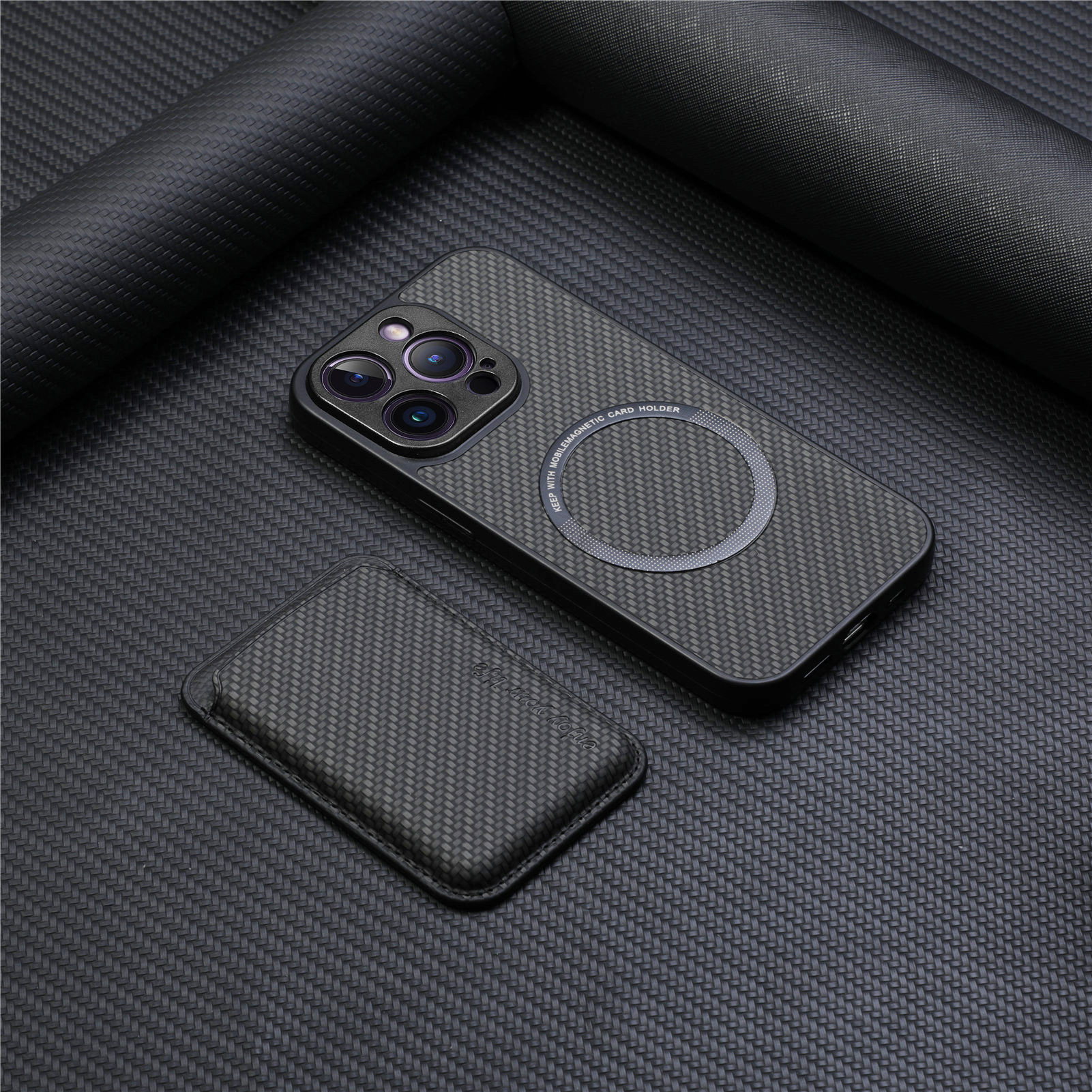 For iPhone18Pro phone case back sticker Magsafe magnetic card holder 17 fiber texture Apple 18 case