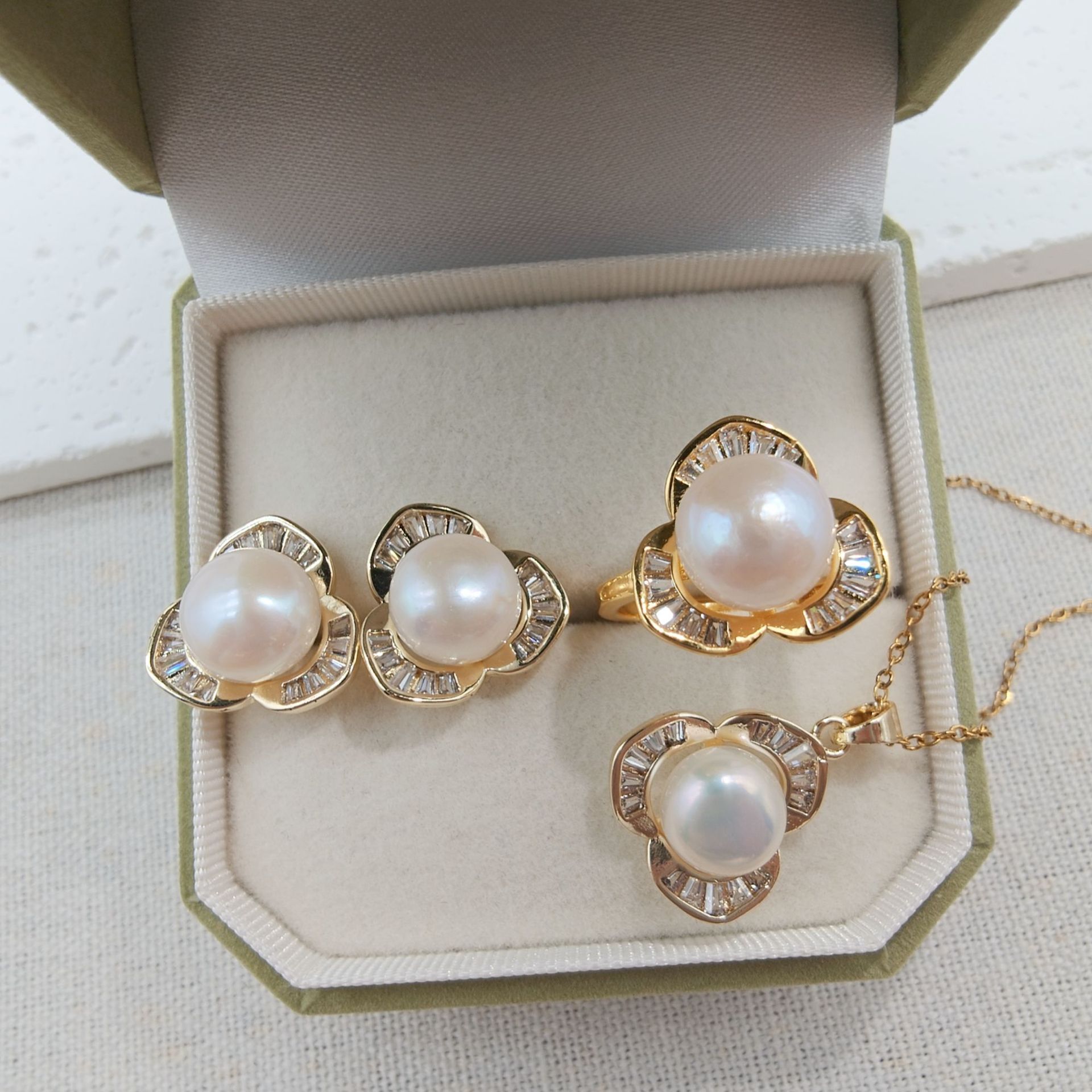 Silver Needle 18K Gold-Filled Micro-Set Zircon Triangle Earrings, Necklace, Ring Empty Mount DIY Earrings Pearl Accessories