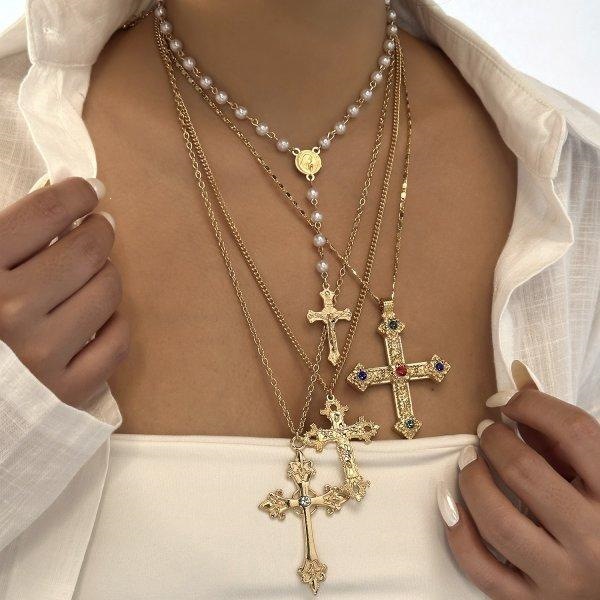New Exaggerated Irregular Love Pendant Necklace Simple Round Bead Necklace