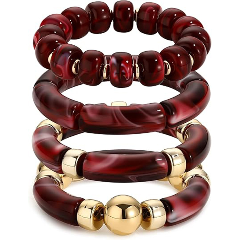 Acrylic Curved Tube Bracelet Marble Pattern Curved Bamboo Tube Elastic Bracelet Exaggerated Hand Jewelry