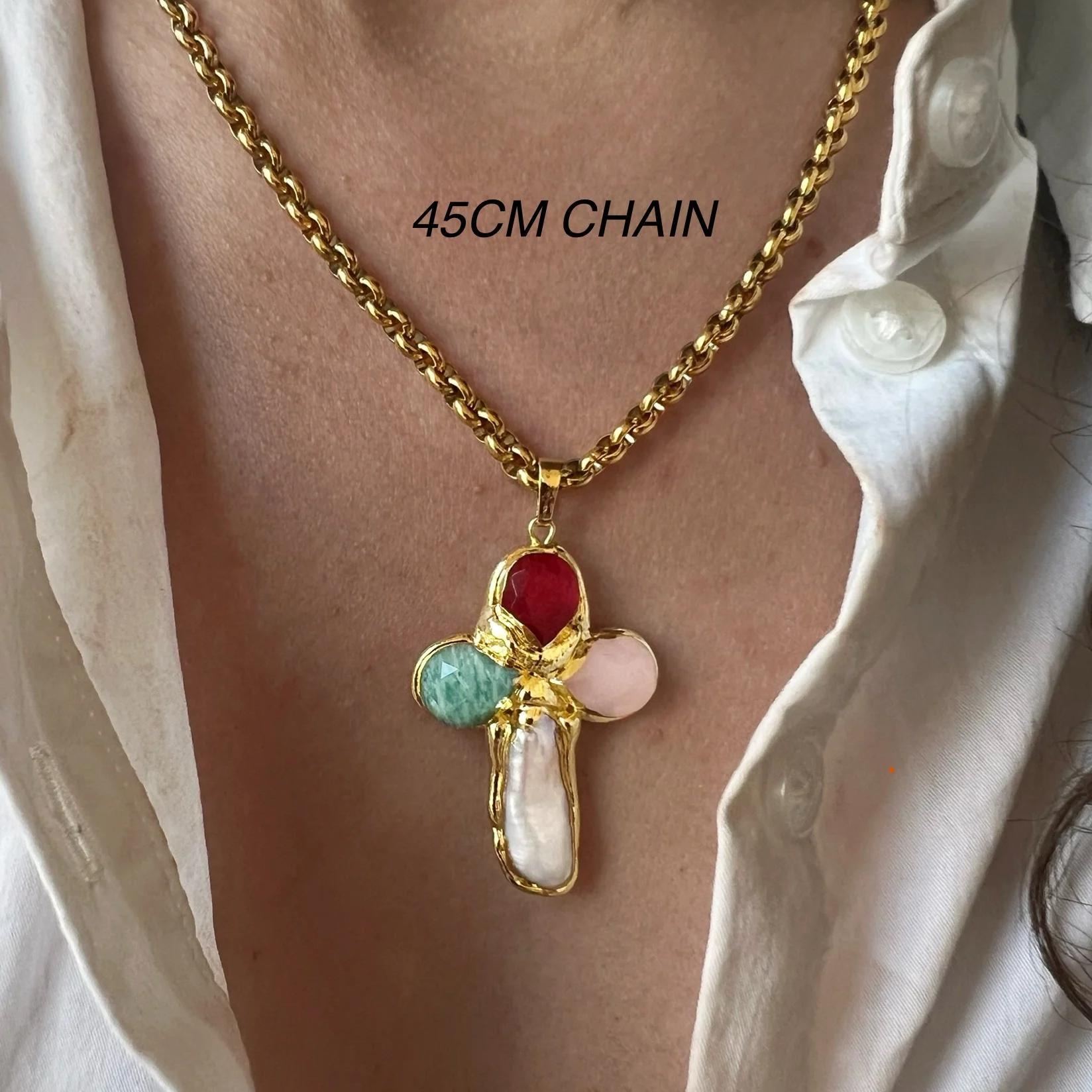 Titanium steel pebble effect oil-plated cross pendant necklace colorful accessory