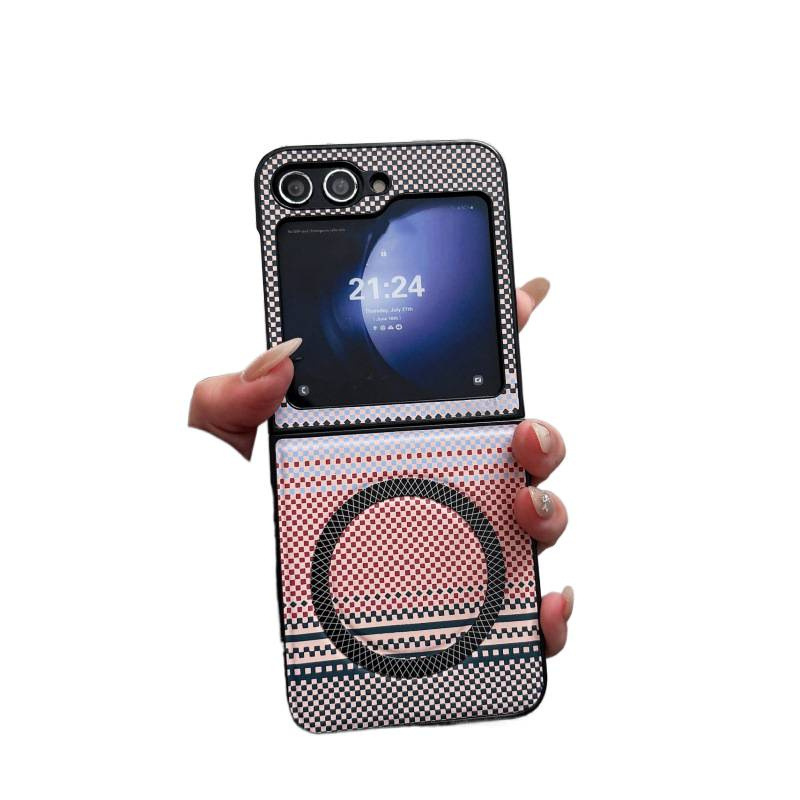 Compatible with Samsung Z Flip 7: Two-Tone Woven Texture Shock-Resistant Case, Z Flip 4 Magnetic Phone Case, Fold 7 Protective Case, MagSafe