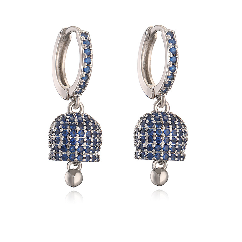 HECHENG Jewelry Copper Inlaid Colorful Diamond Bell Earrings Unique Small Bell Bell-Shaped Earrings