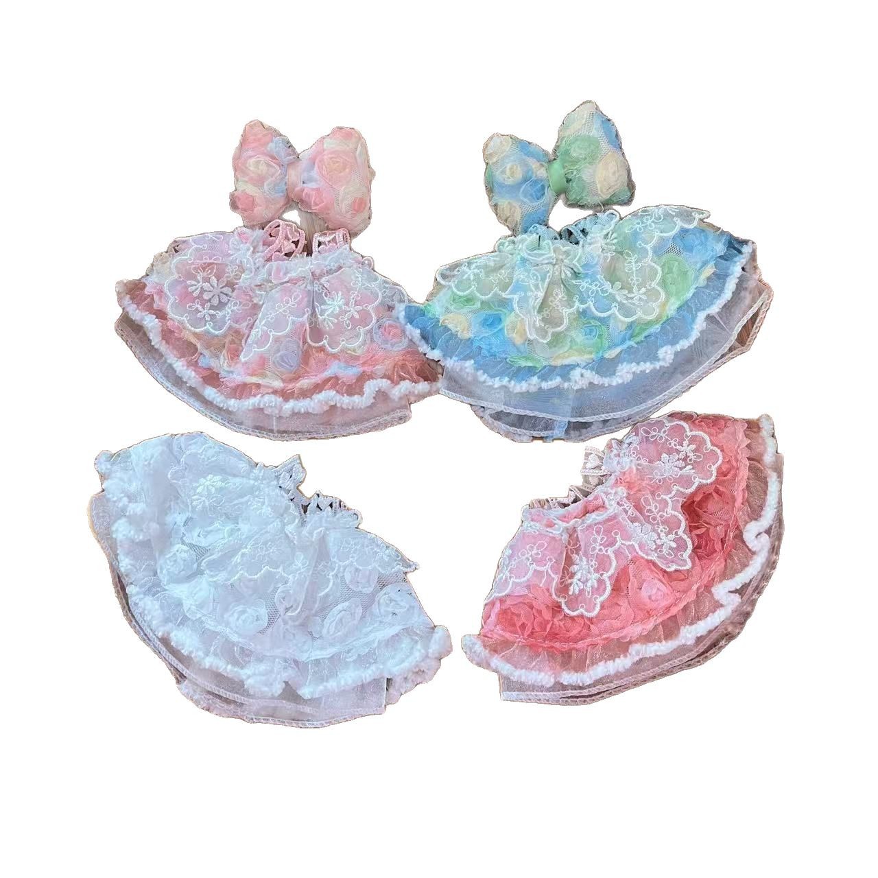 2025 New Net Gauze Small Rose Rainbow Dream Small Rose Skirt Bowknot Super Beautiful Super Fairy Doll Clothes Plush Toy Costume