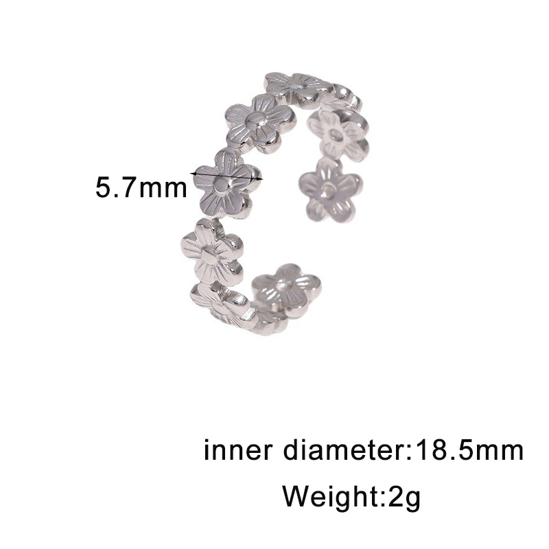 Full row daisy stainless steel open ring 18K gold-plated fresh youthful adjustable ring